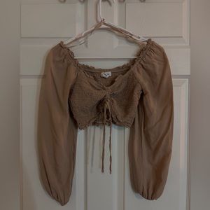 Tan cropped long sleeve top